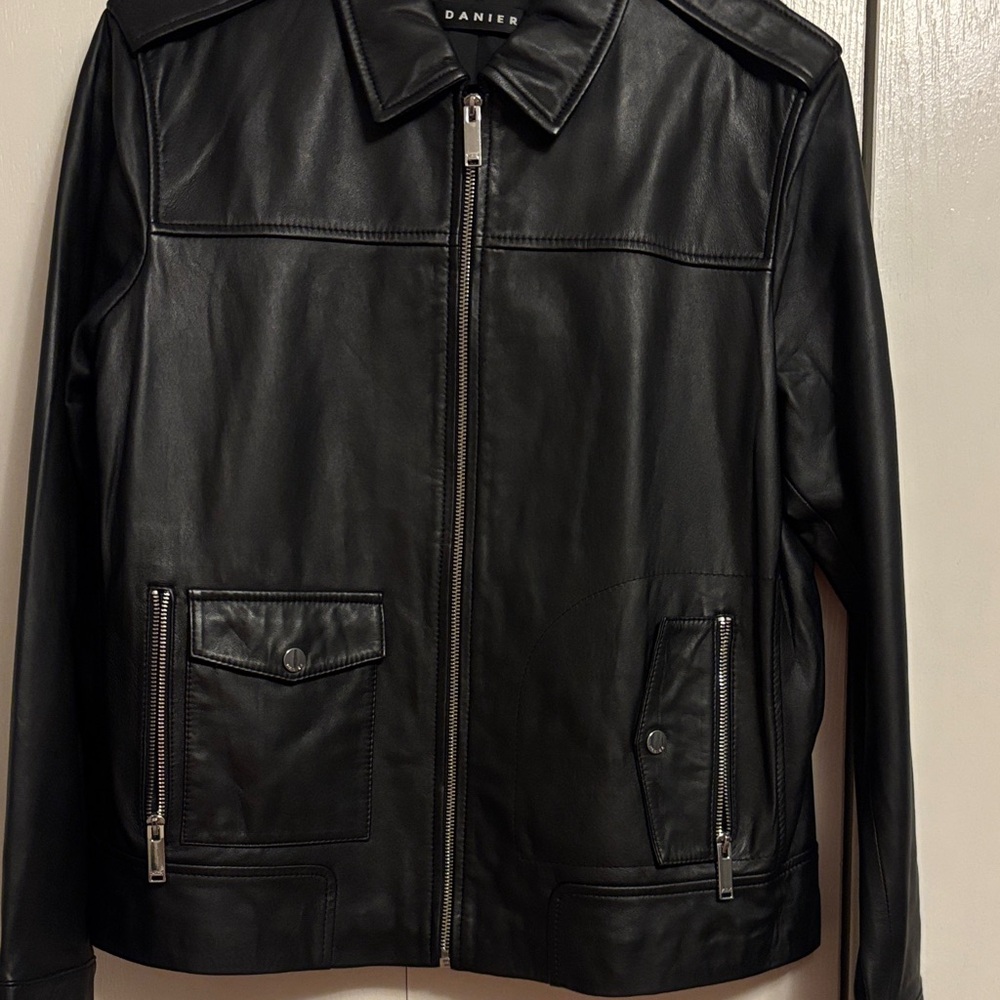 Danier Black Leather Bomber Jacket